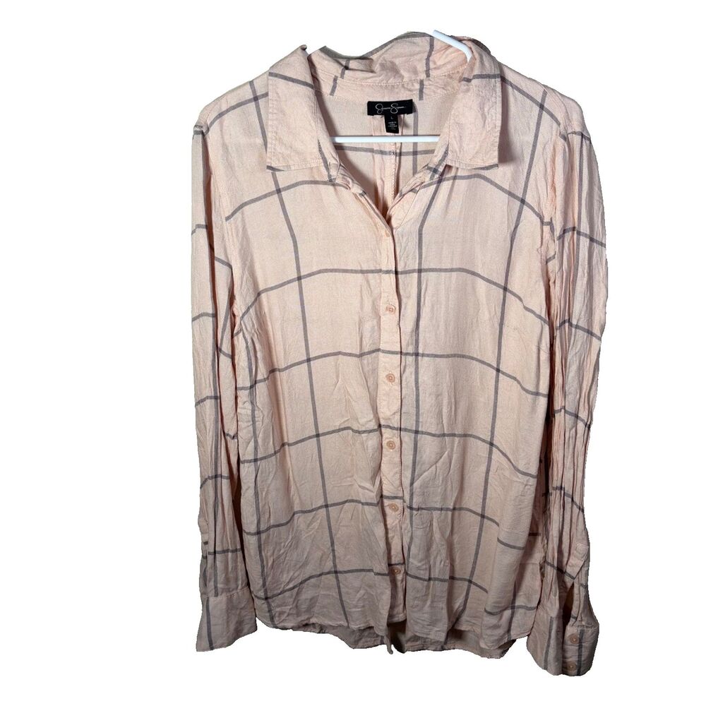 Jessica Simpson Shirt Women's Large Pink Button Up Collared Printed Top